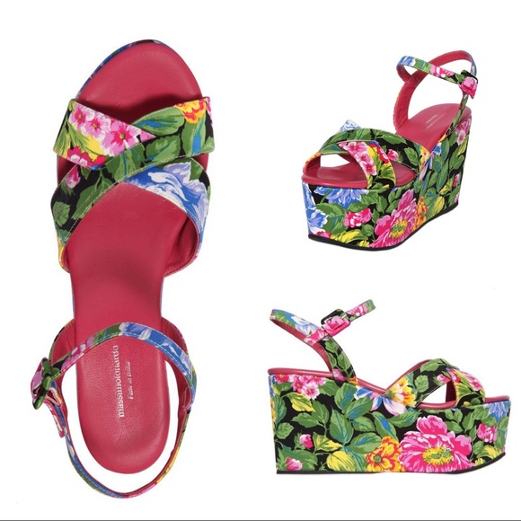 Massimo Lonardo Floral Silk Satin Platforn Sandals - Picture 2 of 10